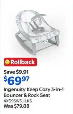 Walmart Ingenuity Keep Cozy 3-in-1 Bouncer & Rock Seat offer
