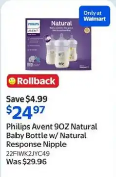 Walmart Philips Avent 90Z Natural Baby Bottle w/ Natural Response Nipple offer