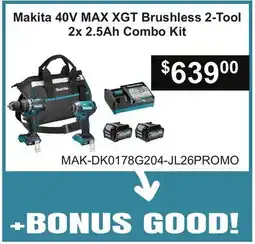 Atlas Tools & Machinery Makita 40V MAX XGT Brushless 2-Tool 2x 2.5Ah Combo Kit offer