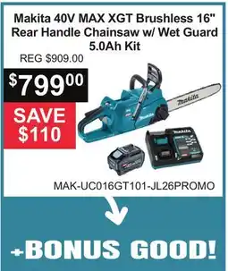 Atlas Tools & Machinery Makita 40V MAX XGT Brushless 16 Rear Handle Chainsaw w/ Wet Guard 5.0Ah Kit offer