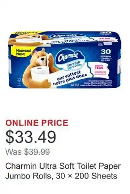 Costco Charmin Ultra Soft Toilet Paper Jumbo Rolls, 30 × 200 Sheets offer