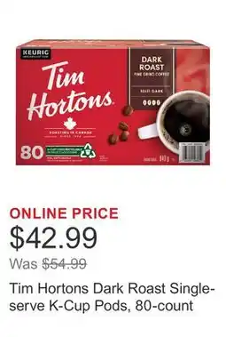 Costco Tim Hortons Dark Roast Single-serve K-Cup Pods, 80-count offer