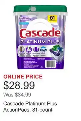 Costco Cascade Platinum Plus ActionPacs, 81-count offer