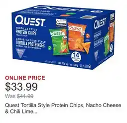 Costco Quest Tortilla Style Protein Chips, Nacho Cheese & Chili Lime Flavours, 14 × offer