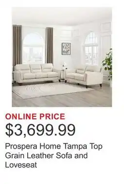 Costco Prospera Home Tampa Top Grain Leather Sofa and Loveseat offer