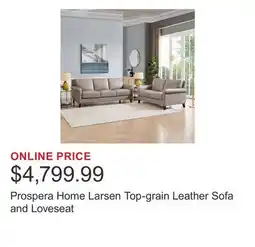 Costco Prospera Home Larsen Top-grain Leather Sofa and Loveseat offer