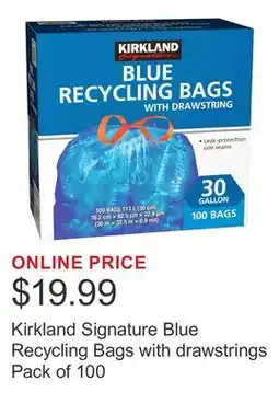 Costco Kirkland Signature Blue Recycling Bags with drawstrings Pack of 100 offer