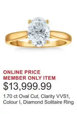 Costco 1.70 ct Oval Cut, Clarity VVS1, Colour I, Diamond Solitaire Ring offer