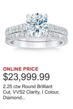Costco 2.25 ctw Round Brilliant Cut, VVS2 Clarity, I Colour, Diamond Wedding Set offer