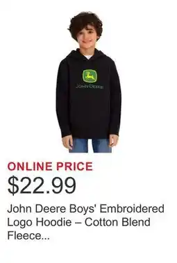 Costco John Deere Boys' Embroidered Logo Hoodie – Cotton Blend Fleece Sweatshirt offer