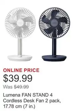Costco Lumena FAN STAND 4 Cordless Desk Fan 2 pack, 17.78 cm (7 in.) offer