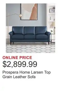 Costco Prospera Home Larsen Top Grain Leather Sofa offer