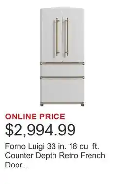 Costco Forno Luigi 33 in. 18 cu. ft. Counter Depth Retro French Door Refrigerator offer
