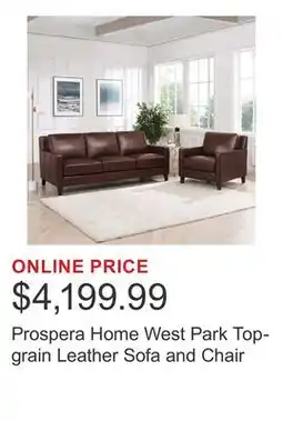 Costco Prospera Home West Park Top-grain Leather Sofa and Chair offer