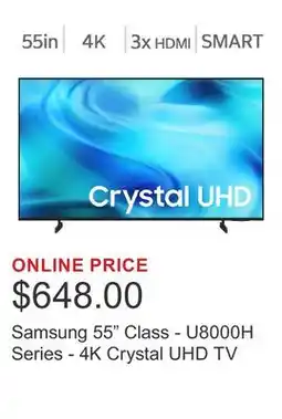 Costco Samsung 55 Class - U8000H Series - 4K Crystal UHD TV offer