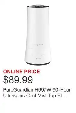 Costco PureGuardian H997W 90-Hour Ultrasonic Cool Mist Top Fill Humidifier offer