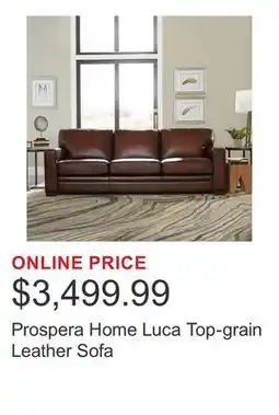 Costco Prospera Home Luca Top-grain Leather Sofa offer