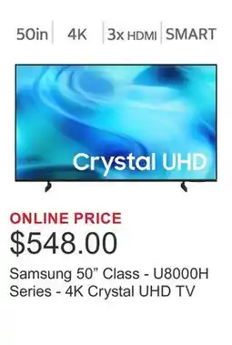 Costco Samsung 50 Class - U8000H Series - 4K Crystal UHD TV offer