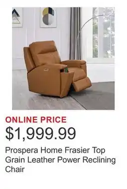 Costco Prospera Home Frasier Top Grain Leather Power Reclining Chair offer