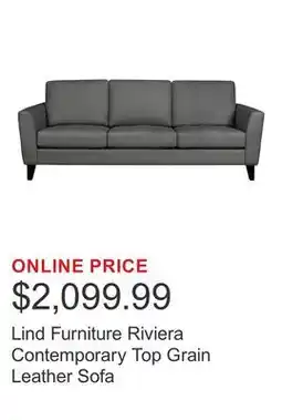Costco Lind Furniture Riviera Contemporary Top Grain Leather Sofa offer
