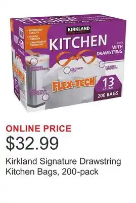 Costco Kirkland Signature Drawstring Kitchen Bags, 200-pack offer