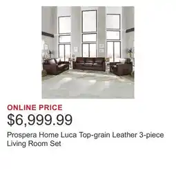 Costco Prospera Home Luca Top-grain Leather 3-piece Living Room Set offer