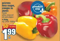 Marché Adonis POIVRONS DOUX ROUGES, ORANGES OU JAUNES | YELLOW, ORANGE AND RED SWEET PEPPERS offer