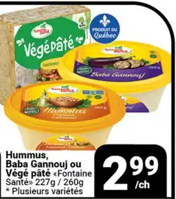 Pasquier Hummus, Baba Gannouj ou Végé pâté Fontaine Santé offer