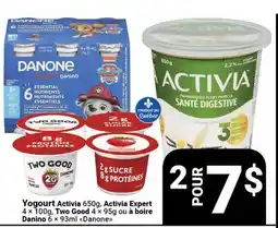 Pasquier Yogourt Activia 650g, Activia Expert 4 x 100g, Two Good 4 x 95g ou à boire Danino 6 x 93ml offer