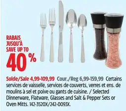 Canadian Tire Selected Dinnerware, Flatware, Glasses and Salt & Pepper Sets or Oven Mitts offer
