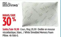 Canadian Tire For Living White Shredded Memory Foam Pillow offer