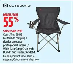 Canadian Tire OUTBOUND Wide-Back Camp Chair with Built-In Cup Holder offer