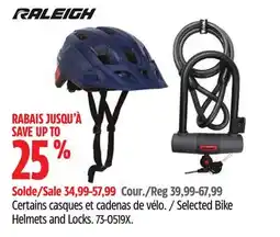 Canadian Tire Selected Raleigh Bike Helmets and Locks offer