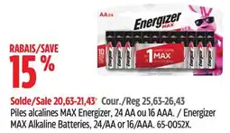 Canadian Tire Energizer MAX Alkaline Batteries, 24/AA or 16/AAA offer
