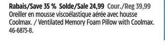 Canadian Tire For Living Ventilated Memory Foam Pillow with Coolmax offer
