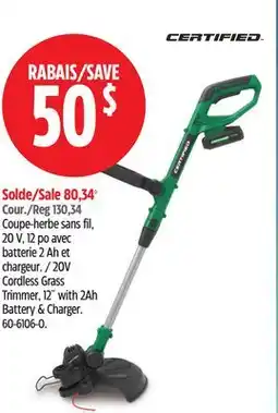 Canadian Tire 20V Cordless Grass Trimmer, 12 with 2Ah Battery & Charger offer