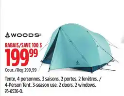 Canadian Tire WOODS 4-Person Tent. 3-season use. 2 doors. 2 windows offer