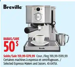 Canadian Tire Breville Selected Espresso Makers and Juicers offer