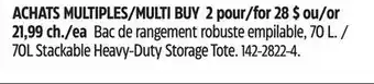 Canadian Tire 70L Stackable Heavy-Duty Storage Tote offer