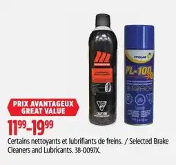 Canadian Tire Selected Brake Cleaners and Lubricants offer