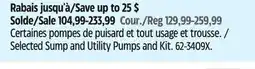 Canadian Tire Selected Sump and Utility Pumps and Kit offer