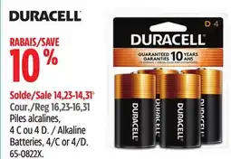 Canadian Tire Duracell Alkaline Batteries, 4/C or 4/D offer