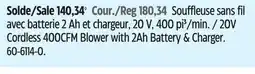 Canadian Tire Certified 20V Cordless 400CFM Blower with 2Ah Battery & Charger offer