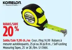 Canadian Tire Self-Locking Measuring Tapes, 25´ or 26´/8m m offer