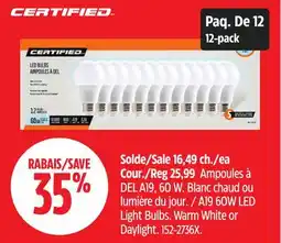 Canadian Tire CERTIFIED A19 60W LED Light Bulbs offer