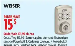 Canadian Tire Weiser Powerbolt 3 Keyless Entry Deadbolt Lock offer