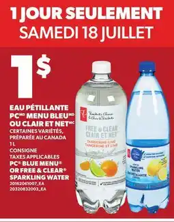 Provigo EAU PÉTILLANTE PC MENU BLEU OU CLAIR ET NET, 1 L | PC BLUE MENU OR FREE & CLEAR SPARKLING WATER offer