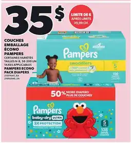 Provigo COUCHES EMBALLAGE ÉCONO PAMPERS, TAILLES N-8 58-200 UN. | PAMPERS ECONO PACK DIAPERS offer