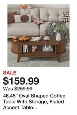 Wayfair 46.45 Oval Shaped Coffee Table With Storage, Fluted Accent Table For Living Room offer