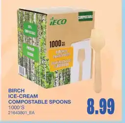 Wholesale Club BIRCH ICE-CREAM COMPOSTABLE SPOONS, 1000'S offer